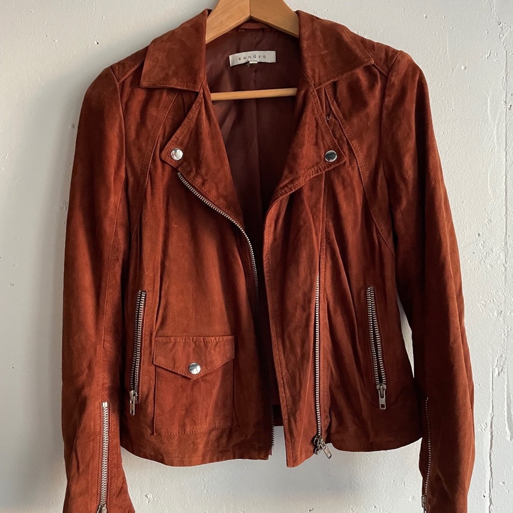 Sandro brown suede moto jacket